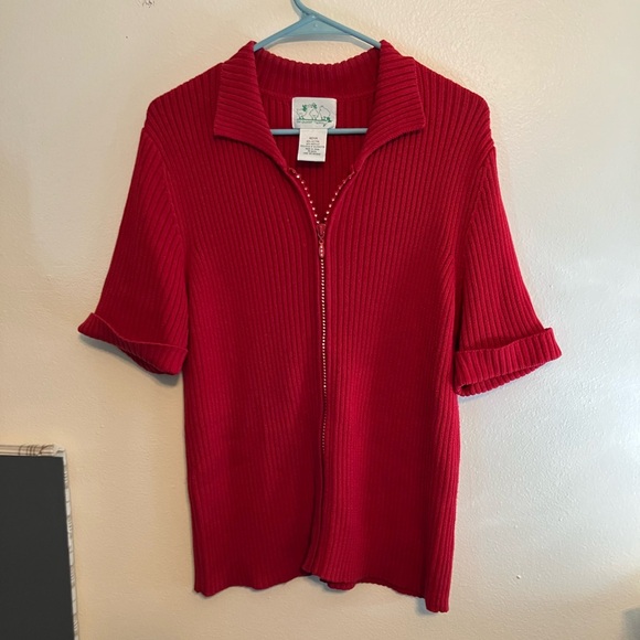 Quacker Factory Jackets & Blazers - Quacker Factory Red Short-Sleeve Zip Front Cardigan